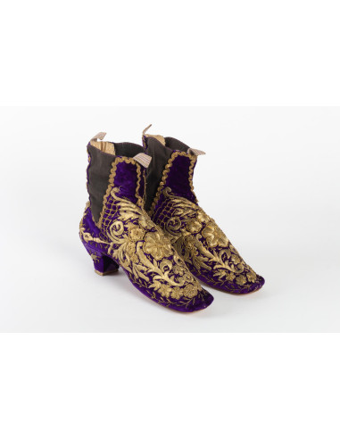 Pair of Purple Silk Velvet Boots, 19th century