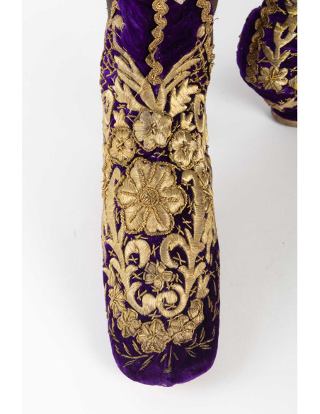 Pair of Purple Silk Velvet Boots, 19th century