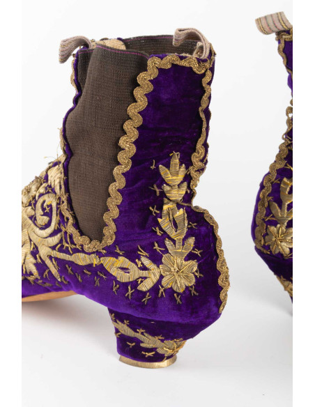 Pair of Purple Silk Velvet Boots, 19th century