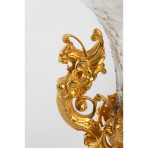 Vaso in bronzo dorato, marmo griotte e cristallo 2