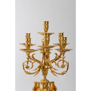 Pareja de importantes candelabros de bronce dorado y mármol de Griotte 2