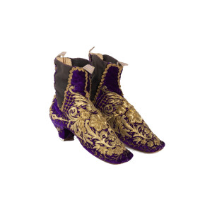 Paar Seiden Samtstiefel, Xixth Jahrhundert