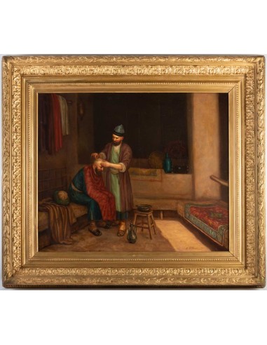 Olie op Orientalist Tile "The Turkish Barbier"