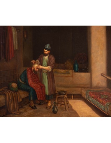Olie op Orientalist Tile "The Turkish Barbier"