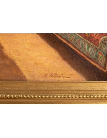 Olie op Orientalist Tile "The Turkish Barbier"