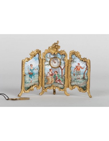 Small Paravent-Pendule in bronze and 19th century email