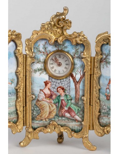 Small Paravent-Pendule in bronze and 19th century email