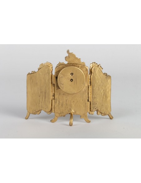 Small Paravent-Pendule in bronze and 19th century email