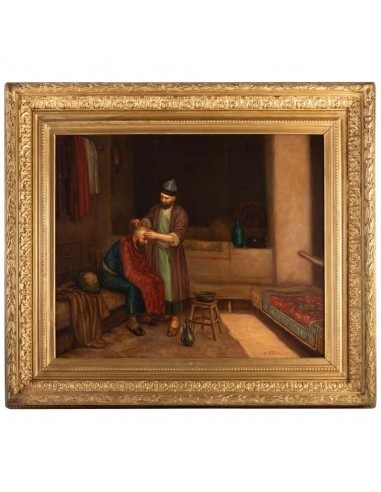 Olie op Orientalist Tile "The Turkish Barbier"