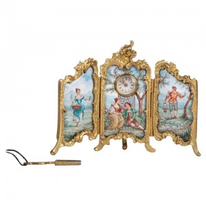 Pequeño péndulo-pantalla de bronce y esmalte del siglo XIX