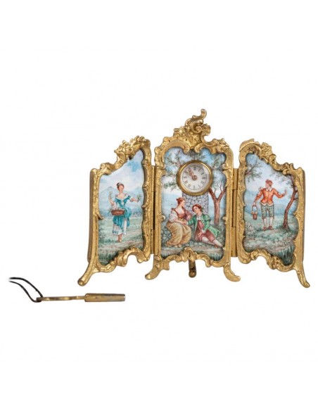 Small Paravent-Pendule in bronze and 19th century email