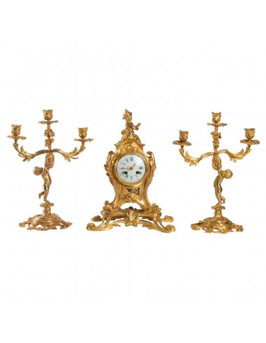 Gilded Bronze Louis XV style Mantel Set