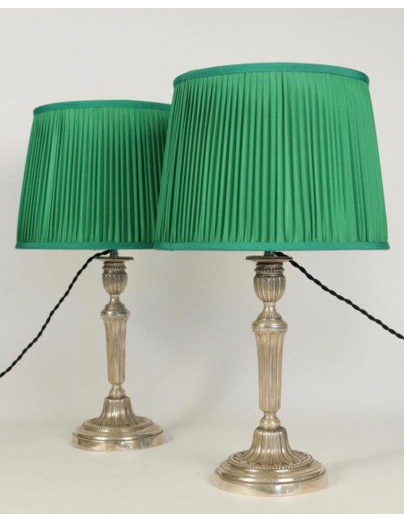 Pair of silver-plated candlesticks mounted as lamps, 19th century