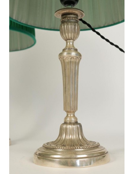Pair of silver-plated candlesticks mounted as lamps, 19th century