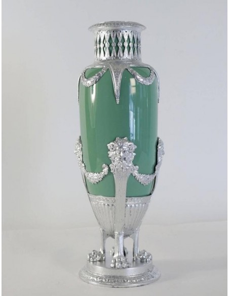 Vaso celadon, faiança e metal prata Xixè