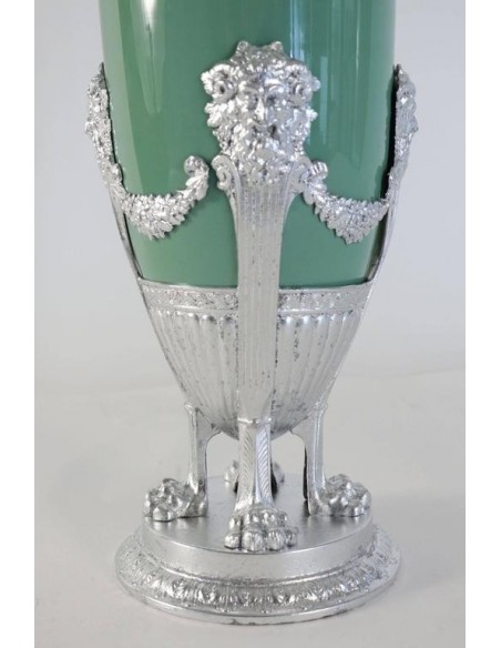 Vaso celadon, faiança e metal prata Xixè