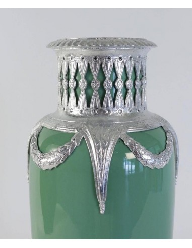 Vaso celadon, faiança e metal prata Xixè