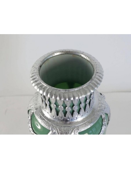 Vaso celadon, faiança e metal prata Xixè