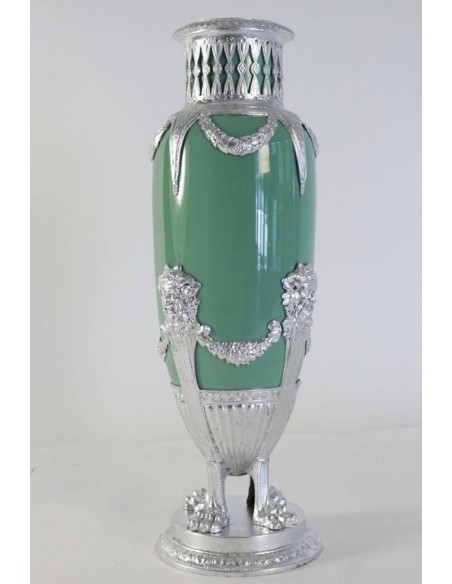 Vaso celadon, faiança e metal prata Xixè