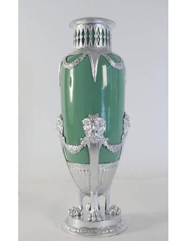Vaso celadon, faiança e metal prata Xixè