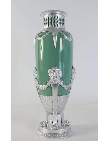 Vaso celadon, faiança e metal prata Xixè
