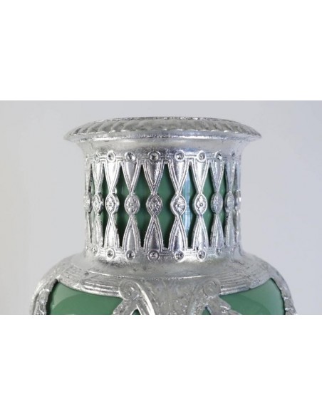 Vaso celadon, faiança e metal prata Xixè