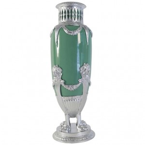 Jarrón de celadón, loza y metal plateado S. XIX