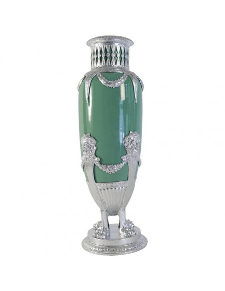 Vaso celadon, faiança e metal prata Xixè