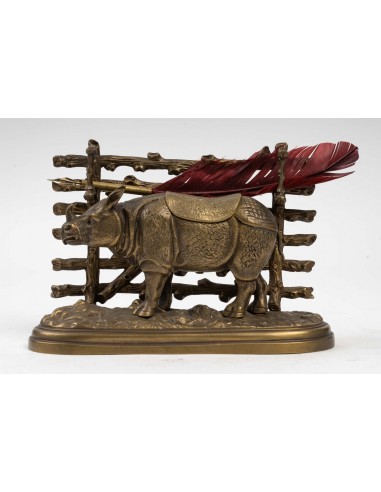 Tintero rinoceronte de bronce