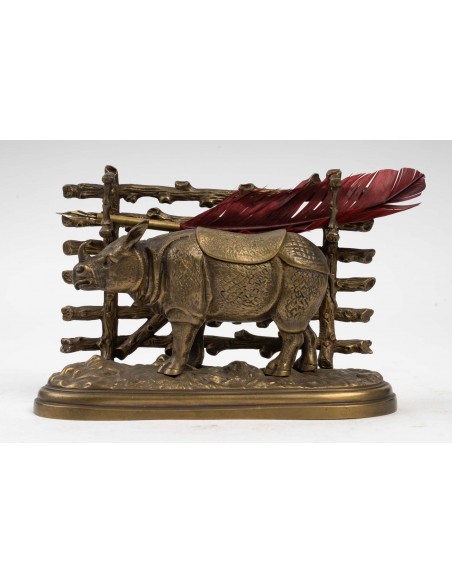 Tintero rinoceronte de bronce