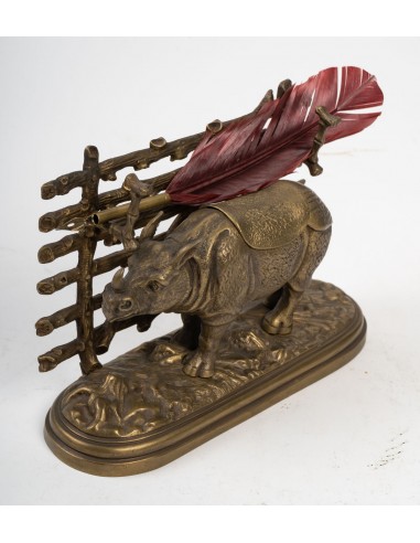 Tintero rinoceronte de bronce