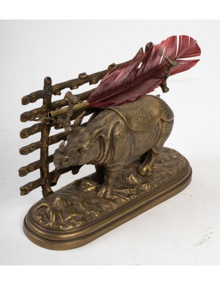 Tintero rinoceronte de bronce