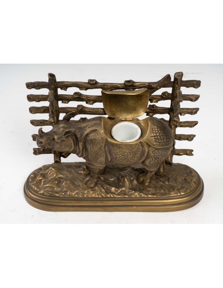 Tintero rinoceronte de bronce