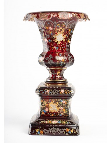 Vaso boêmio, ouro esmaltado e prata