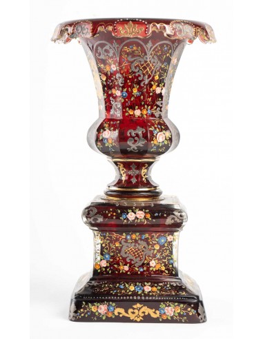 Vaso boêmio, ouro esmaltado e prata