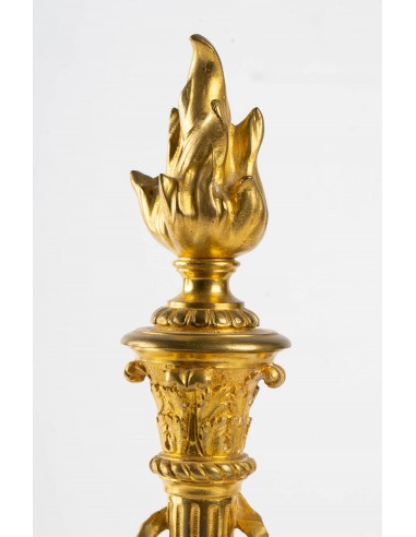 Par de candelabres em bronze dourado e mármore