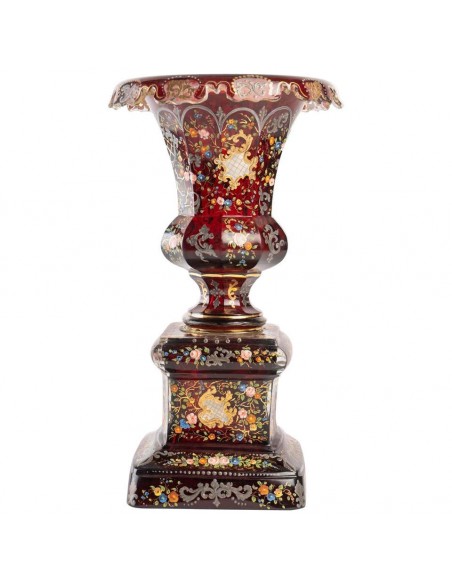 Vaso boêmio, ouro esmaltado e prata