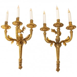 Pareja de apliques de pared, bronce dorado, S. XIX