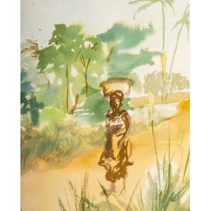 Aquarell auf Lippenpapier, Afrikanische Landschaft 2