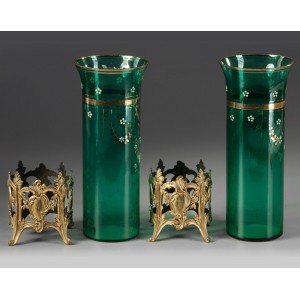 Coppia di vaso di vetro verde 2