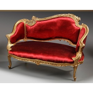 Louis stile divano xv oro legno e rosso velour 2