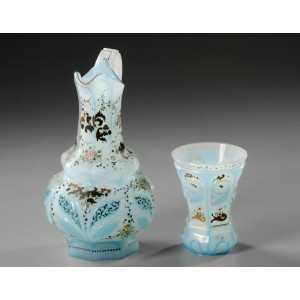 Aiguière e coppa in blu opalina xixème secolo 2