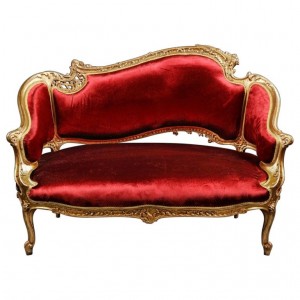 Louis stile divano xv oro legno e rosso velour