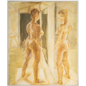 Donna nuda che guarda in uno specchio