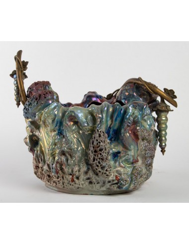 Coprivaso in ceramica Art Nouveau e...