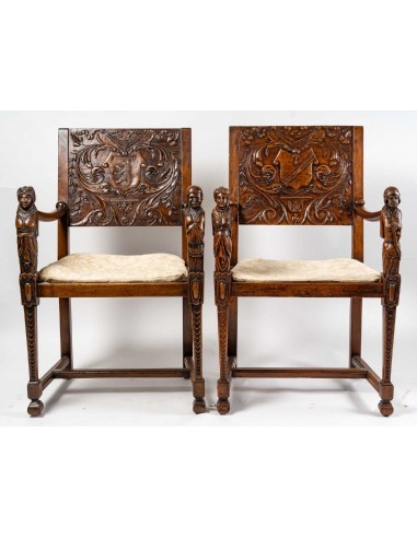 Pair of neo-gothic Solid Walnut...