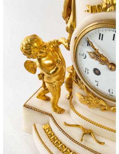 Relógio em bronze dourado e mármore,...