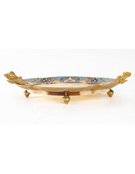 Bandeja de bronce cloisonné y ónice, época de Napoleón III