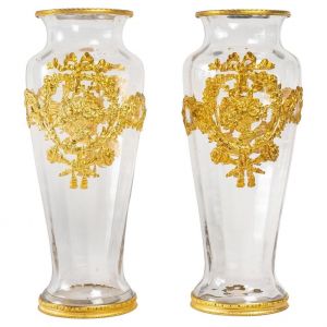Paire de Vases en verre et bronze giré, epoce Napoleona III