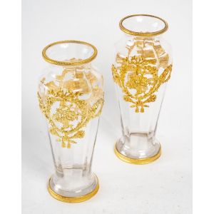 Paire de Vases en verre et bronze giré, epoce Napoleona III 2